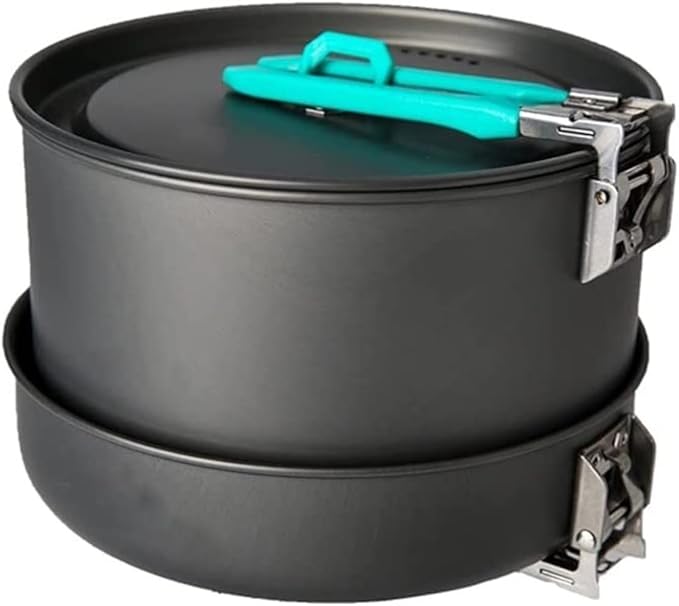 Camping Campfire Utensils, Outdoor Camping Tableware Set Backpacking Picnic 2 Pot 1 Frypan Kettle Alumina Durable Cookware Backpacking Gear
