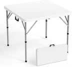 VINGLI 34" Fold in Half Square Table, Bi-Folding Commercial Table, Portable Plastic Dining Card Table for Kitchen or Outdoor Party Wedding Event, White