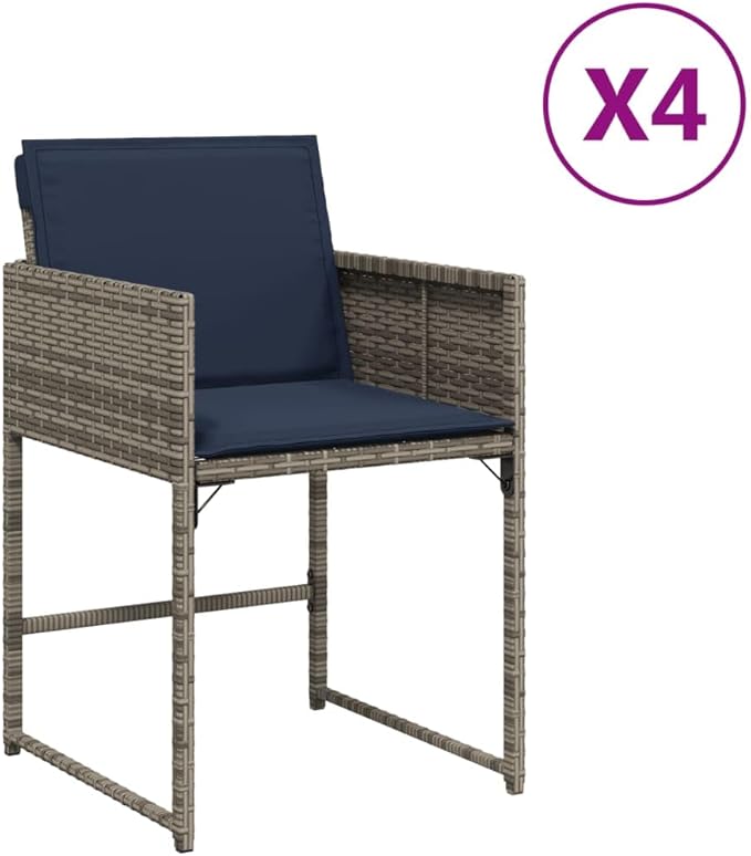 Patio Chairs with Cushions 4 pcs Gray Poly Rattan Dinning Chairs Camping Chair Patio Chairs Outdoor Chairs for Bedroom Patio Dining Outdoor