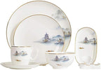GaRcan Dinner Setspottery Tableware,8 Pieces Landscapeing Porcelain Dinnerware Set Ceramic Plate Combination Sets Dinner Plate Dessert
