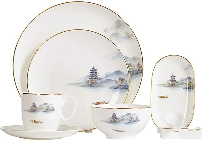 GaRcan Dinner Setspottery Tableware,8 Pieces Landscapeing Porcelain Dinnerware Set Ceramic Plate Combination Sets Dinner Plate Dessert