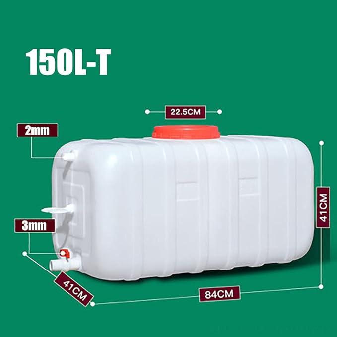 Water Tank Water Tank 100L Water Bucket Water Tank Water Bucket Household Water Storage Outdoor Food Grade Plastic Water Tank Large Rectangular Horizontal Disaster Camp Water Tank(Size:150L-T)