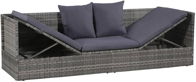 Outdoor Chairs Beach Chair Patio Furniture Camping Chairs Patio Bed Gray 78.7"x23.6" Poly Rattan for Patio, Poolside
