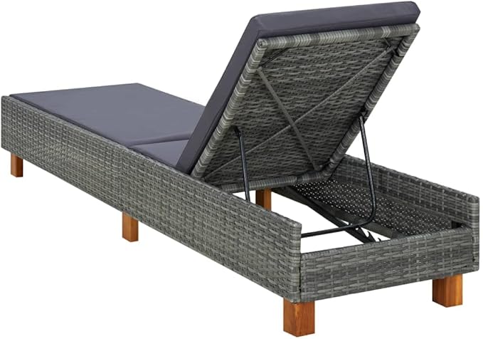 Beach Chair Camping Chairs Patio Furniture Outdoor Chairs Sunbed with Cushion Poly Rattan Gray for Patio, Poolside
