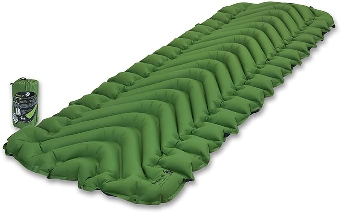 KLYMIT Static V Lightweight Inflatable Sleeping Pad | Comfortable, Lightweight, Easy to Inflate Portable Air Bed Mattress for Camping, Backpacking and Hiking — Green