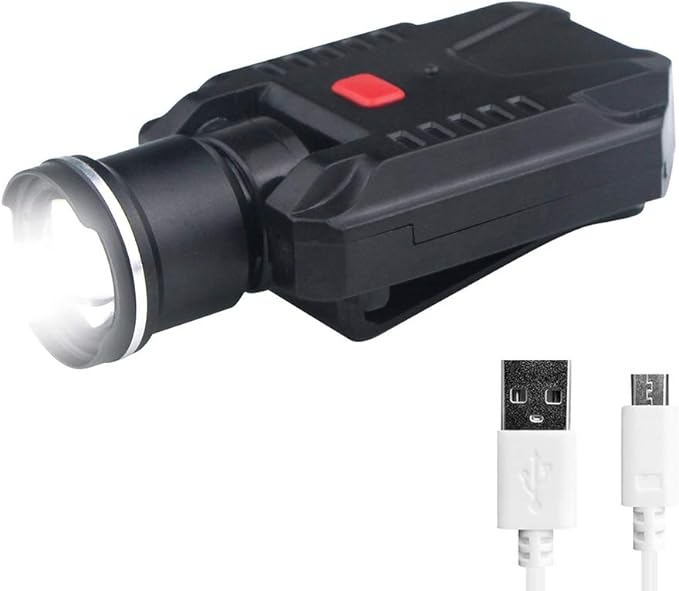 FISHNU 500 Lumens Clip-on Hat Light,USB Rechargeable Led Cap Light,No Red Ring and Aluminum Alloy Zoomable Head Baseball Hat Lamp,Tightly Clip Designed Spotlight
