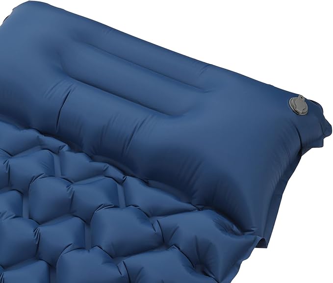 Ergonomic Inflating Sleeping Pad with Built in Pump, Nylon Material, and Storage for Office, Outdoor Camping Hiking (Navy Blue)