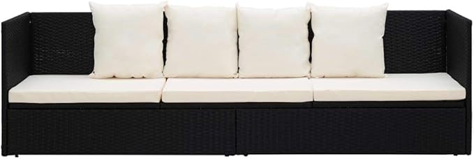 Patio Bed with Cushion & Pillows Poly Rattan Blacktanning Chair Camping Chairs Patio Recliner Suitable for Garden Courtyard