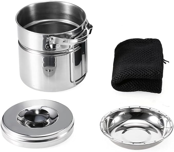 Outdoor Hiking Camping Cookware Set Stainless Steel Handle Camping Pot Cooking Tableware Picnic Set Pot Dinnerware