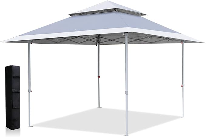 ABCCANOPY 13x13 Pop Up Canopy with Double Ventilated Top, 4 Sandbags, 4 Ropes and 8 Stakes (Gray)