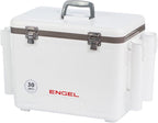 Engel UC30 30qt Leak-Proof, Air Tight, Fishing Drybox Cooler with Built-in Fishing Rod Holders, Also Makes The Perfect Hard Shell Lunchbox for Men and Women in White