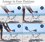 CARIBBEAN JOE Folding Beach Chair, 4 Position Portable Backpack Foldable Camping Chair with Headrest, Cup Holder, and Wooden Armrests