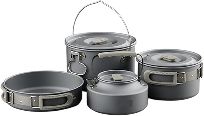 Portable Camping Cookware Kit with Frying Pan, Kettle and Foldable Tableware for Outdoor Kitchen and Picnic