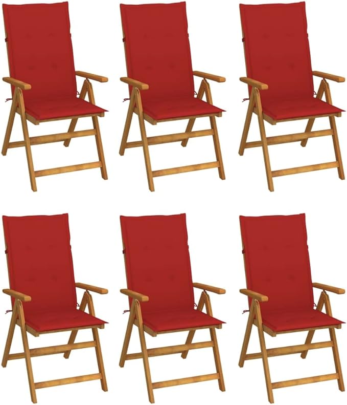 Folding Patio Chairs,Bistro Chair,Patio Funiture,Lawn Chairs,Armchair,Beach Chair,Camp Chair,Coffee Chair,for Outdoor,Fire Pit,Deck,Lawn,Outside,Garden, 6 pcs with Cushions Solid Acacia Wood