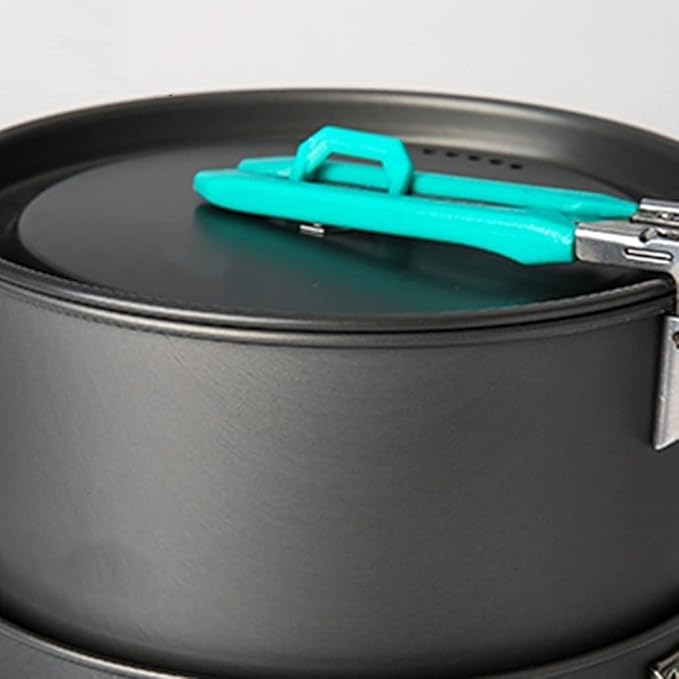 Camping Campfire Utensils, Outdoor Camping Tableware Set Backpacking Picnic 2 Pot 1 Frypan Kettle Alumina Durable Cookware Backpacking Gear