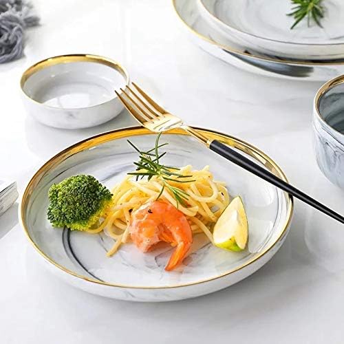 GaRcan Dinner Plate Marble Ceramic Plates Gold Inlay Steak Plate Nordic Style Tableware Bowl Dessert Dinner Dish for Kitchen Dinnerware Set
