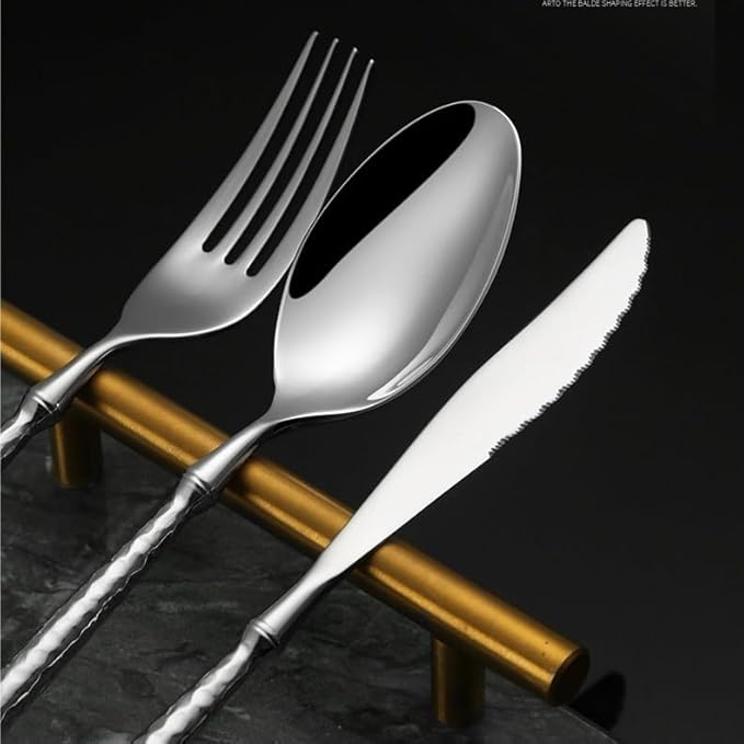 Cutlery Set Pieces Service Stainless Steel Titanium Flatware,Silverware Flatware Cutlery Set, 6/24/36/48/60/72pcs Stainless Steel 304 Tableware Creative Hammer Pattern Light Luxury Hotel Me