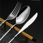 Cutlery Set Pieces Service Stainless Steel Titanium Flatware,Silverware Flatware Cutlery Set, 6/24/36/48/60/72pcs Stainless Steel 304 Tableware Creative Hammer Pattern Light Luxury Hotel Me