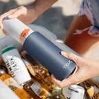 TILUCK Skinny Can Cooler for Slim Beer & Hard Seltzer, Stainless Steel, Doucle-Walled Stainless Steel Insulated Slim Cans, Standard 12 oz (Frosted Navy)