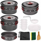 4-5 Persons Outdoor Cookware Sets Camping Tableware Aluminum Pan Pans Plates Bowls Cooking Set for Travel Picnic Hiking