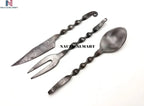 Medieval Five Piece Cutlery Set Hand Forged Dinning Cutlery Set (Design 4)