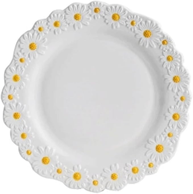 Camping Plates Ceramic Dinner Plate Embossed Dinner Plate Restaurant Western Food Plate Home Kitchen Dessert Plate Tableware Decorative Plate(20cm)