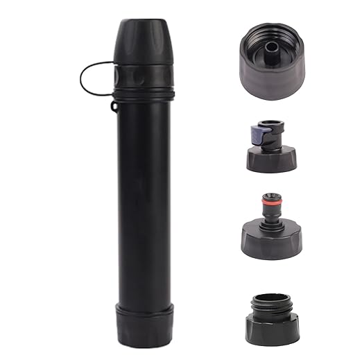 1 Pack Survival Water Filter Straw for Hiking & Camping, 2025 Personal Portable Water Purifier, 3000L Long Life, Includes Bottle & Hydration Bladder Adapters (1, Black, 3x3x19.3cm)