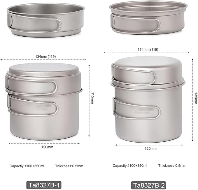 Titanium Cook Set Outdoor Camping Cookware Set Fry Pan Picnic Cookware Tableware with Folding Handle (Color : B) (A)