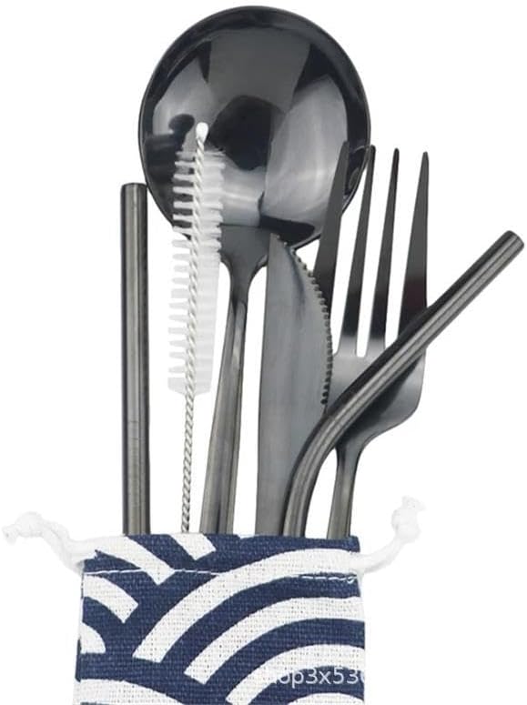 6/24/36/48/60/72 Pieces Stainless Steel Travel Camping Portable Tableware Set Straw Table Knife Spoon Fork Cleaning Brush Storage Bag(Champagne Gold,10Set-60Pcs)