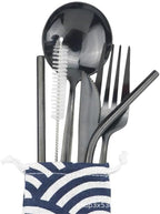 6/24/36/48/60/72 Pieces Stainless Steel Travel Camping Portable Tableware Set Straw Table Knife Spoon Fork Cleaning Brush Storage Bag(Blue,10Set-60Pcs)
