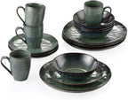 Tableware Set,16 Pieces Starlight Green Tableware, Kiln Glazed Tableware Tableware with Dinner Plate, Dessert Plate, Bowl, Cup