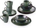 TEmkin 16 Pieces Starlight Green Tableware??, Kiln Glazed Tableware Tableware with Dinner Plate, Dessert Plate, Bowl, Cup