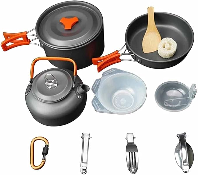 Camping Cookware Kit Outdoor Aluminum Cooking Set Kettle Pan Pot for Travelling Hiking Picnic BBQ Tableware Equipment