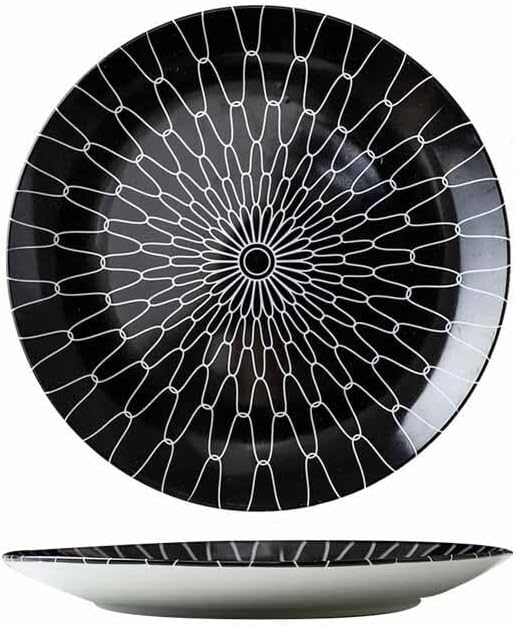 Camping Plates Creative Ceramic Dinner Plate Restaurant Round Dinner Plate Geometric Pattern Dinner Plate Kitchen Tableware Decorative Plate(D,25.8cm/10Inch)