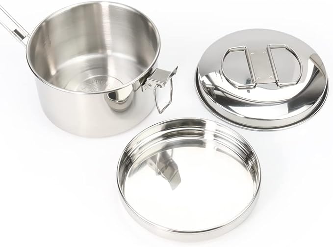 JSEIAJB Stainless Steel Lunch Box Outdoor Cooking Pots Foldable Handle Camping Cookware Bento Food Container Picnic Tableware