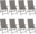 Patio Reclining Chairs with Cushions,Camp Chair,Barbecue Chairs,Fishing Chairs,Bistro Chair,Coffee Chair,Patio Funiture,for Dining Room,Living Room,Study Room,Garden,8 pcs Gray Acacia Wood