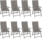 Patio Reclining Chairs with Cushions,Camp Chair,Barbecue Chairs,Fishing Chairs,Bistro Chair,Coffee Chair,Patio Funiture,for Dining Room,Living Room,Study Room,Garden,8 pcs Gray Acacia Wood
