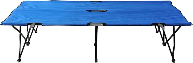 2 Person Folding Camping Cot for Adults, 50" Extra Wide Outdoor Portable Sleeping Cot with Carry Bag, Elevated Camping Bed, Beach Hiking, Blue