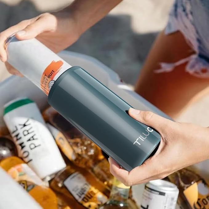 TILUCK Skinny Can Cooler for Slim Beer & Hard Seltzer, Stainless Steel, Doucle-Walled Stainless Steel Insulated Slim Cans, Standard 12 oz (Glitter Indigo)
