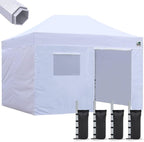 Eurmax USA Premium 10'x15' Pop-up Canopy Tent Party Tent Commercial Instant Canopies Shelter with Removable Sidewalls with Wheeled Carry Bag Bonus 4 Sand Bags(White)
