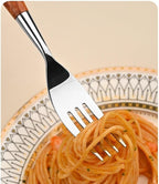 Silverware Flatware Cutlery Set， 5/20/30/40pcs Wooden Handle Mirror 304 Stainless Steel Knife， Fork and Spoon Thickened Rosewood Tableware，Silver-30 Pieces for 6