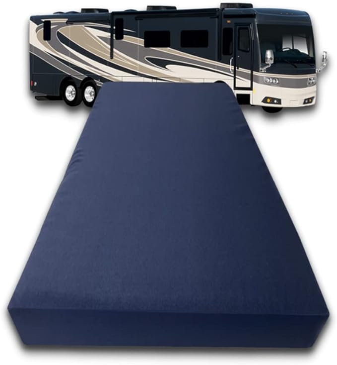 FoamRush 7" x 39" x 80" Bunk, Camping Cot High Density RV Mattress Replacement with Canvas Navy Cover, Firm, Made in USA, Camper Trailer, Removable Water-Resistant Outdoor/Indoor Cover with Zipper