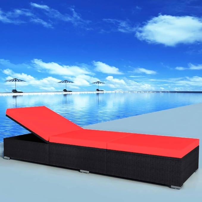 Outdoor Chairs Beach Chair Camping Chairs Patio Furniture Sun Lounger with Cushion Poly Rattan Black for Poolside Backyard and Beach