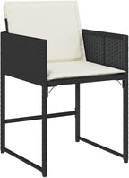 Foldable Patio Chair Set of 4 Black & Cream Rattan Outdoor Dining Chairs 17.1'' Leg Height 15'' Seat Depth Fold-up Camping Chairs for Balcony Garden Terrace