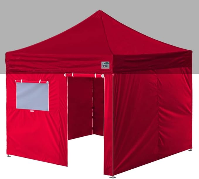 Eurmax USA Full Zippered Walls for 10 x 10 Easy Pop Up Canopy Tent,Enclosure Sidewall Kit with Roller Up Mesh Window and Door 4 Walls ONLY,NOT Including Frame and Top（Red）