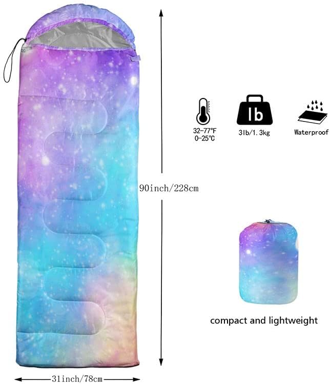 Datura home Kids Sleeping Bag for Girls,Galaxy Glitter Star -Lightweight Warm Outdoor Indoor-Waterproof Cold Weather Resistant Sleeping Bag for Camping Hiking(Galaxy 32"*90")