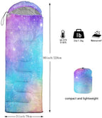 Datura home Kids Sleeping Bag for Girls,Galaxy Glitter Star -Lightweight Warm Outdoor Indoor-Waterproof Cold Weather Resistant Sleeping Bag for Camping Hiking(Galaxy 32"*90")