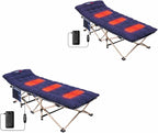Nice C Heated Cot with Cushion, Heated Camping Cots, Folding Cots with Mattress for Adults, with Pillow, Carry Bag & Storage Pocket, Extra Wide Sturdy, Holds Up to 500 Lbs (2, Heated Mattress Navy)