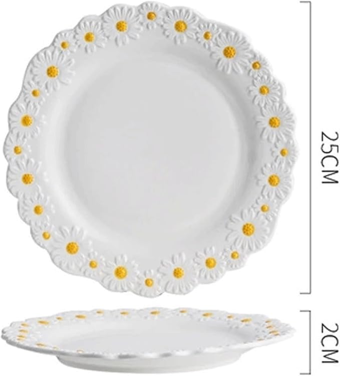 Camping Plates Ceramic Dinner Plate Embossed Dinner Plate Restaurant Western Food Plate Home Kitchen Dessert Plate Tableware Decorative Plate(25cm)