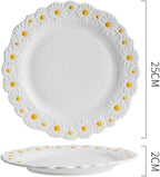 Camping Plates Ceramic Dinner Plate Embossed Dinner Plate Restaurant Western Food Plate Home Kitchen Dessert Plate Tableware Decorative Plate(25cm)